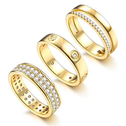 THUNARAZ 18K Gold Plated Dainty Stacked Rings Women Elegant Stackable Ring Sets for Women Gold Cubic Zirconia Thumb Rings Non Tarnish Wedding Bands Promise Stacking Ring Jewelry 6