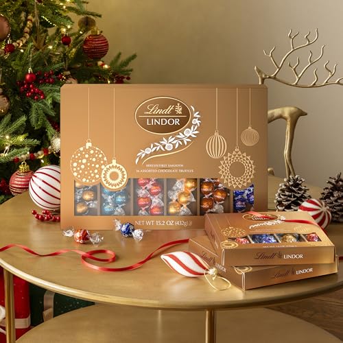Image of Lindt LINDOR Holiday Deluxe Assorted Chocolate Candy Truffles Gift Box, 15.2 oz.