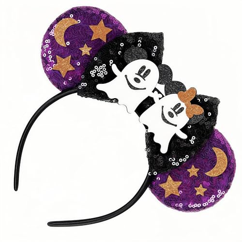 Leziazany Halloween Mouse Ears Headbands for Women Boo Decoration Hairbands with Ghost Purple Sequin Headband Party Cosplay Hair Accessories Costume