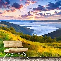 Wall Mural Sunset Sunrise Background Nature Scenery Removable Self-Adhesive Wallpaper Wall Decoration for Bedroom Living Room - 66x96 inches