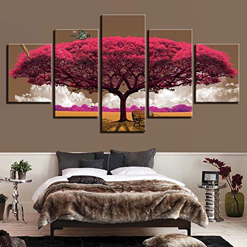 Tableau Paysage Marin pour Décoration Chambre Toile Arbre De Carthame 5 Panneaux - 5