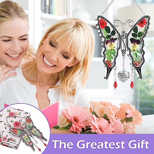 Ky&Bosam Suncatcher Butterfly Gifts For Sister God Bless My Sister-In-Law Stained Glass Hanging Fow Window Wind Chime Ornament For Window Gifts Sister Mother`s Day Valentine’s Day Birthday Christmas #TOP2