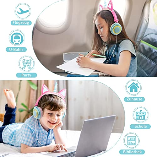 Lobkin Children's Unicorn Headphones, Foldable Children's Headphones With Led Light Up Cat Ears, 3.5 Mm Audio Connection, Cable Lightweight Headphones For Children (Multicolor) #TOP4