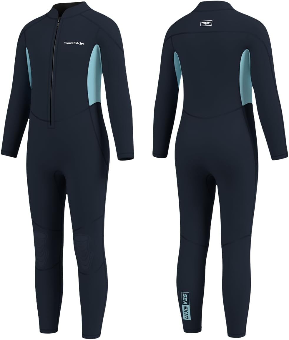 Seaskin Kids Wetsuit for Boys Girls Toddlers, 3mm Front Zip Full Body Diving Suits Neoprene Thermal Swimsuits for Swimming Diving Water Sports