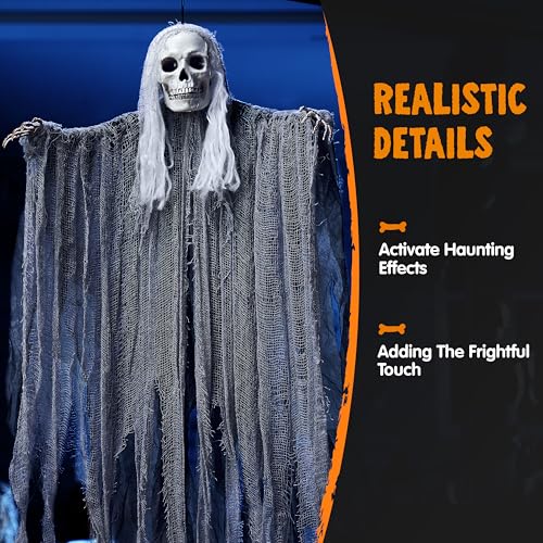 Image of JOYIN 3 Pcs Hanging Halloween Skeleton Ghosts Decorations Outdoor, Grim Reapers for Best Halloween Outdoor Decorations, Haunted Haunted House Prop, Party Supplies