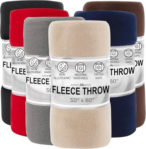 12 Pack Bulk Throw Blankets Twin Size 60x50 Hypoallergenic, Lightweight Soft Fleece Throw Blankets Bulk for Homeless, Wedding Favors, Bed, Couch, Pet Blankets, Hospital Blankets (Assorted Colors Pack)