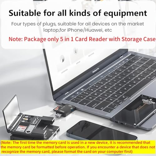 Image of Verilux 5 in 1 Card Reader with Storage Case for Micro SD & SD Cards, Memory Card Reader with Type-C & USB Dual Plugs, USB & TF & SD Cards Ports and Mobile Phone Card pin for Phone, Tablet, Laptop