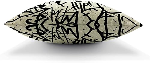 Miniatura 5 de AOYEGO Funda de almohada con diseño de graffiti, diseño artístico creativo de tinta de garabato, clásico, monocromático, 18 x 18 pulgadas, cojín