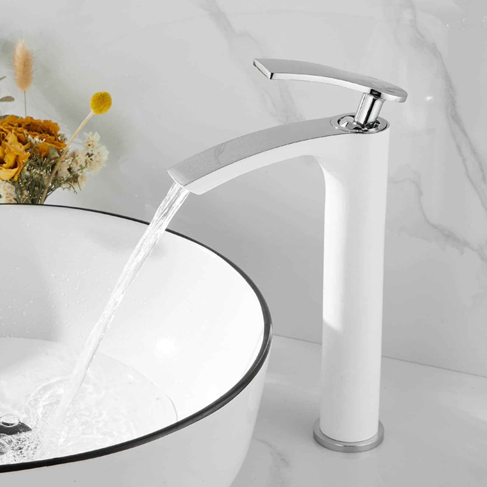 Mitigeur de salle de bain cascade laiton noble mitigeur haut blanc argent