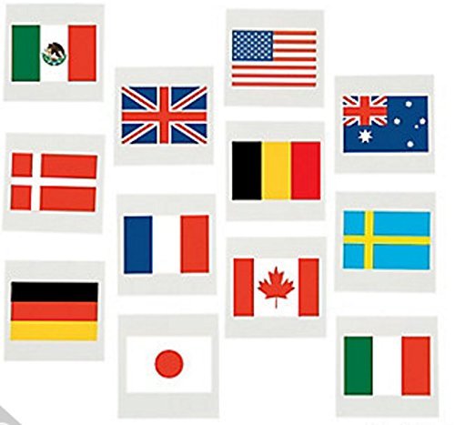 International Flag Tattoos, World Flags Temporary Tattoos, 72 Count