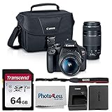 Canon EOS Rebel T7 Digital SLR Camera Body + EF-S 18-55mm f/3.5-5.6 IS II + EF 75-300mm f/4-5.6 III Lens + EOS Shoulder Bag + Transcend 64GB SD Memory Card + P4L Cleaning Cloth – Ultimate Canon Bundle