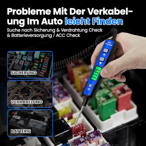 Image of OBDResource Car Voltage Smart Circuit Tester, Power Circuit Probe 0.8-100V DC Voltage Tester Automotive Continuity Test Electrical Tester Car Fuse Tester with Flashlight for Car Battery | 0.8-100V DC Voltage Tester with Buzzer & Flashlight for Car Fuse, Polarity, Resistance and Continuity Test, Wire Diagnostics