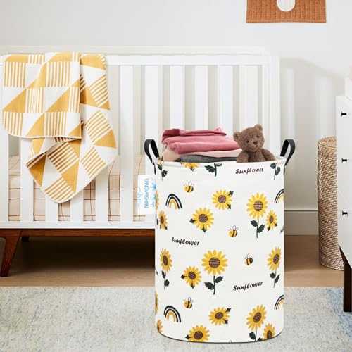 Image of Storage Bin, Canvas Fabric Collapsible Organizer Basket for Laundry Hamper,Toy Bins,Gift Baskets, Bedroom, Clothes,Baby Nursery (Sunflower)