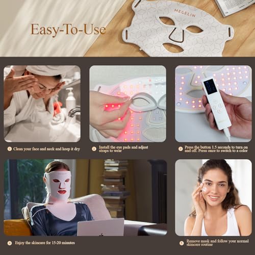 Image of MEGELIN Led Red Light Therapy Face & Neck Mask, 7 Colors Led Light Therapy Facial Mask, Infrared Red Light Therapy Mask, Infrared Light Skin Rejuvenation(White)
