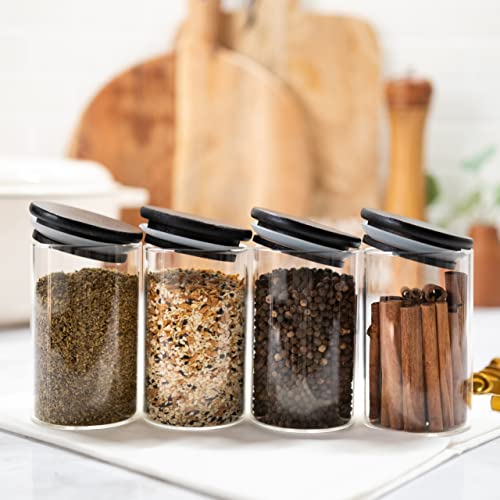 Savvy & Sorted 12 Black Bamboo Spice Jars - Large Spice Jars With Bamboo Lids - Seasoning Containers Glass Jars With Airtight Lids - Spice Jars Black Lids Bamboo Containers Kitchen Herb Pantry Jars #TOP4