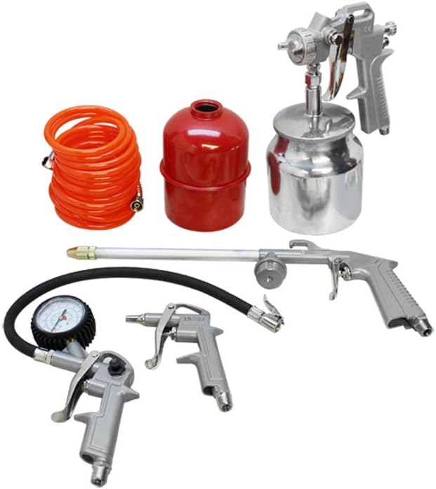 5 Pc Air Tool Kit – Tire Inflator, Spray Gun, Air Duster, Washing Gun & Recoil Hose 1/4" NPT | Air Compressor Accessory Set for Car, Garage & Workshop