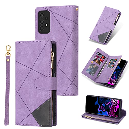 UEEBAI Custodia per Samsung Galaxy A52 4G/5G A52S 5G, Portafoglio in Pelle PU Retro Antiurto Flip Cover Antiurto con Slot per Schede Funzione Stand Chiusura Magnetica - Diamante Violet