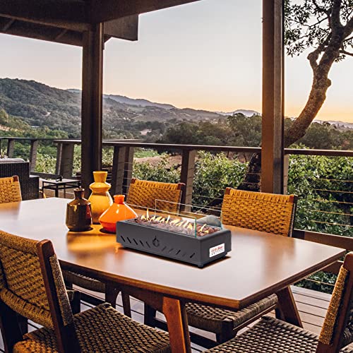 Onlyfire 18" Tabletop Gas Fire Pit With Glass Wind Guard And Lava Rocks, Outdoor Smokeless Fire Pit For Patio Backyard, Fire Bowl With Rear Air Inlet For 1Lb Propane Tank, Black Rectangular #TOP4