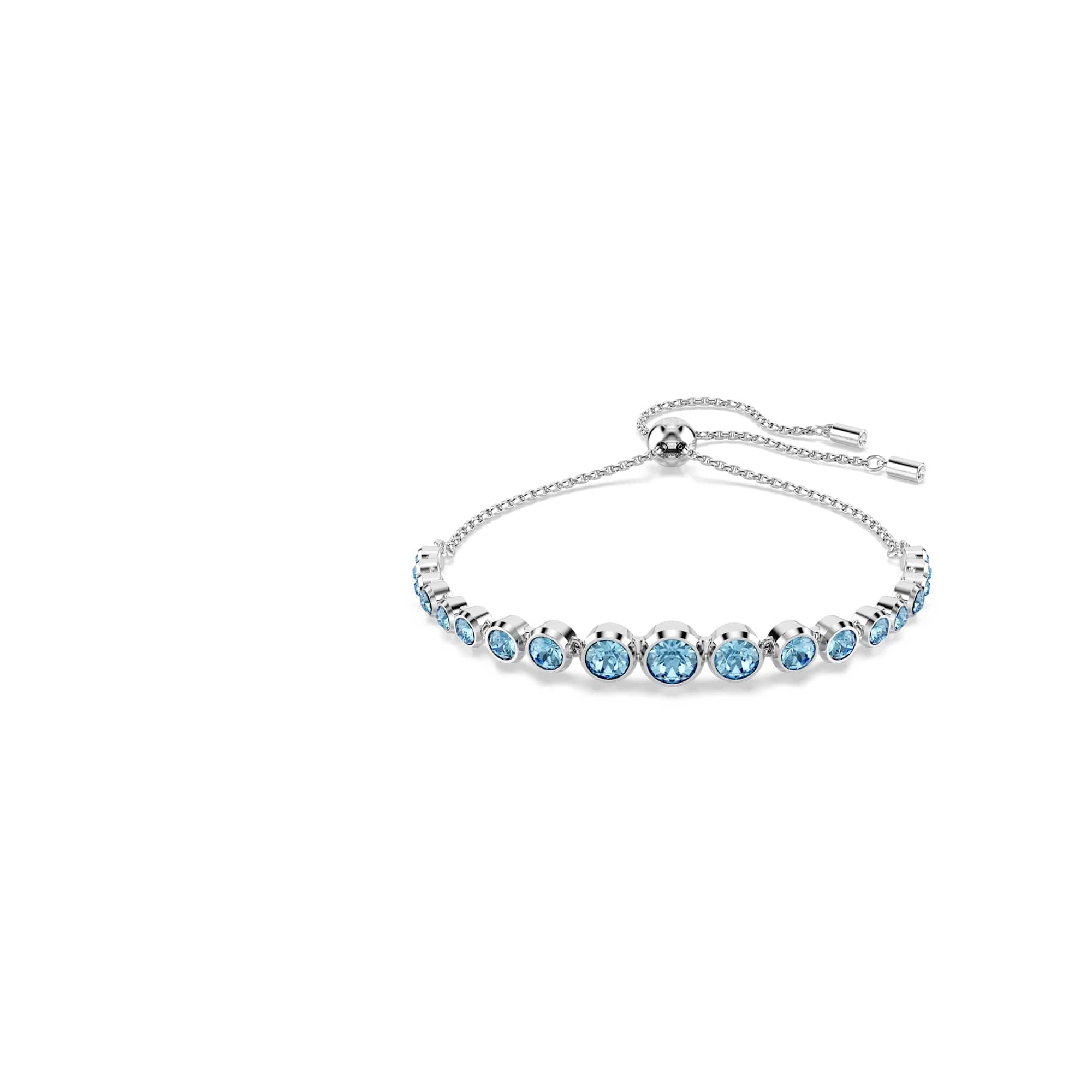 Swarovski Imber Bracciale Tennis, Gioiello con Cristalli Cry Blu, Tagli Arrotondati Misti, Montatura a Castone, Chiusura Scorrevole, Placcatura in Tonalità Rodio, 24 x 0,6 cm