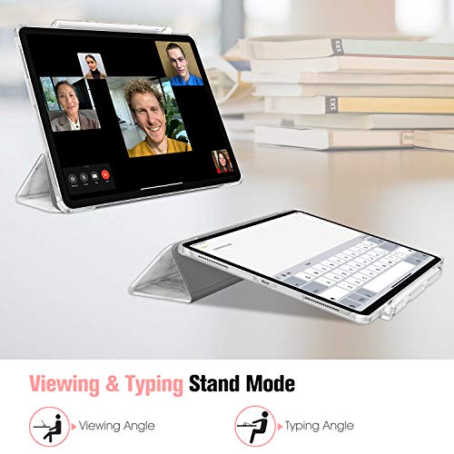 Casebot Slimshell Case For Ipad Pro 12.9" 4Th & 3Rd Generation 2020/2018 With Pencil Holder - Lightweight Cover Translucent Frosted Stand Hard Back, Auto Wake/Sleep (Marble) #TOP4