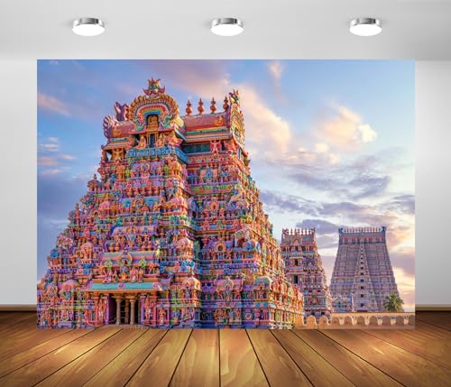BELECO 7x5ft Fabric Hindu Temple Backdrop Colourful Temple Gopurams in