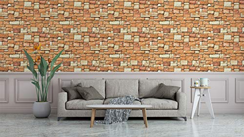 Image of DWELLSINDIA Bricks Wall in Sunlight Self Adhesive Wallpaper Waterproof, Scratch Resistant, Laminated 41cm x 244cm