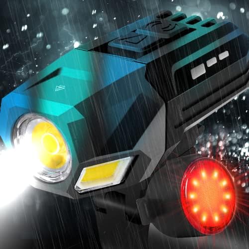 Bike Light Set, Rechargeable COB Bike Lights Front and Rear, Powerful Waterproof Bicycle Lights, Instant Install Fit for All Bikes, Lightweight Compatible with Running, Road Bikes