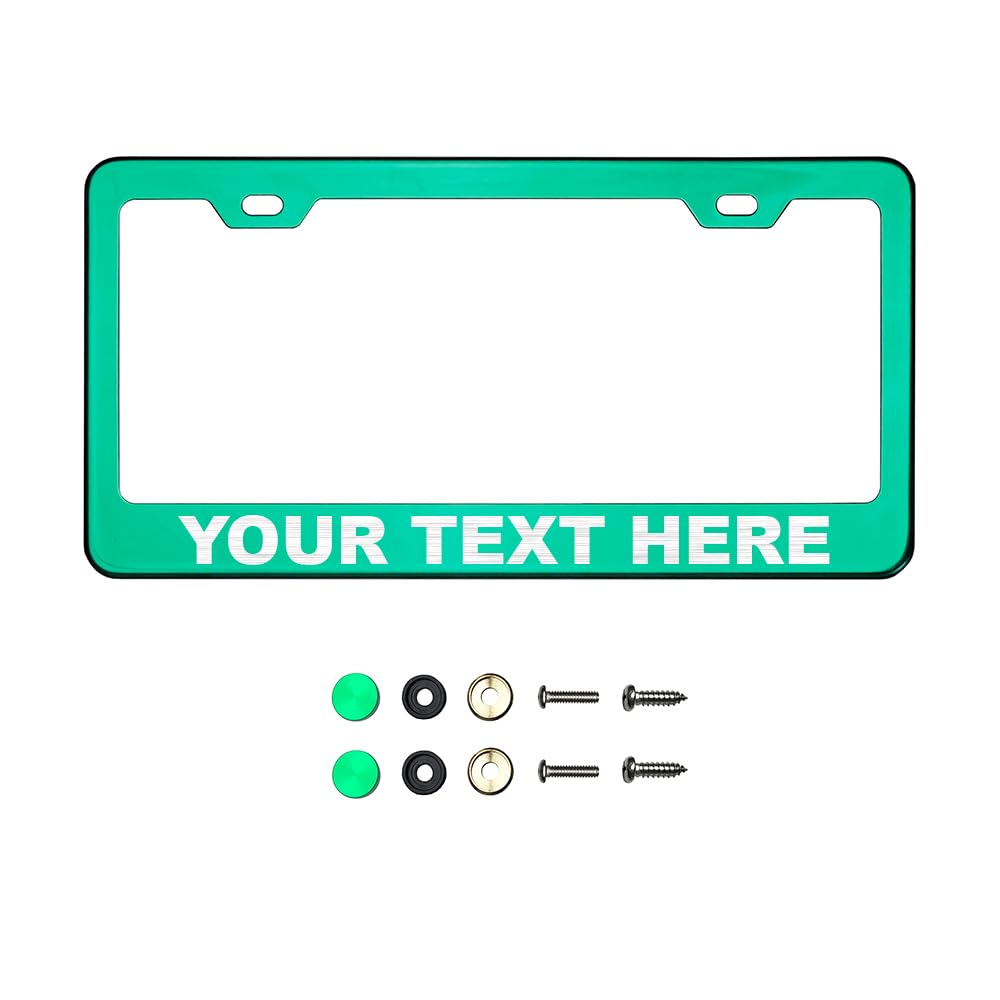 Customize Iridescent Neo Chrome T304 Stainless Steel License Plate Frame 8K Mirror Polish Finish, Rust-Resistant, Slim Design, Universal Fit, Includes Screw Caps, Washers &amp; Screws (Green Chrome)