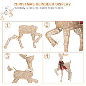 2 Pcs Reindeer Christmas Decoration, Xmas Lighted Golden Shimmering Doe and Fawn Display Set with 105 Warm White Lights for Yard Lawn Indoor Outdoor 2 Pcs Reindeer Christmas Decoration Xmas Lighted Golden Shimmering Doe and Fawn Display Set with 105 Warm White Lights for Yard Lawn Indoor Outdoor