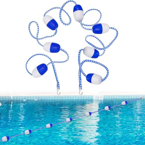 Swimming Pool Inground Safety Floating Rope, 10ft/ 20ft/ 30ft/ 40ft/ 50ft/ 60ft Long, Blue White Lane Buoy Divider Lines for Commercial Competition/Public(80ft (24.4m))