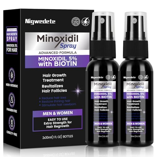 Nigwedete Minoxidil 5 for Men & Women Advanced Topical Minoxidil 5% Hair Growth Spray with Biotin Castor Oil and Ginger Extract for Hair Growth Treatment Prevents Hair Loss 2-Month Supply