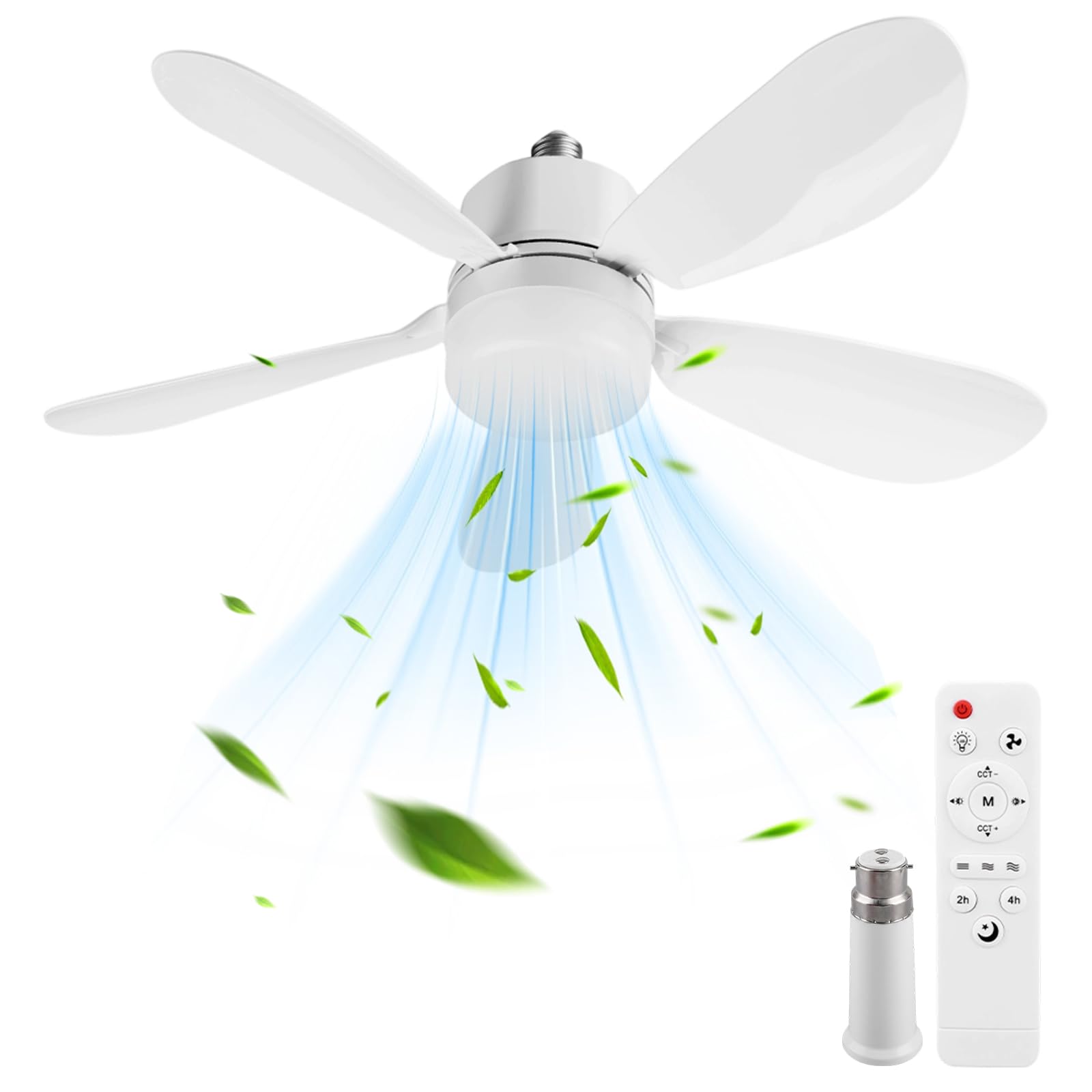 AZURAOKEY 2 in 1 Ceilings Fans with Lights & Remote Control, 52cm Ceiling Fan Light Bulb Socket Fitting, Dimmable 3000-6500K 3 Color 3 Speed Timing Fan Lights Ceiling for Bedroom Living Room Kitchen