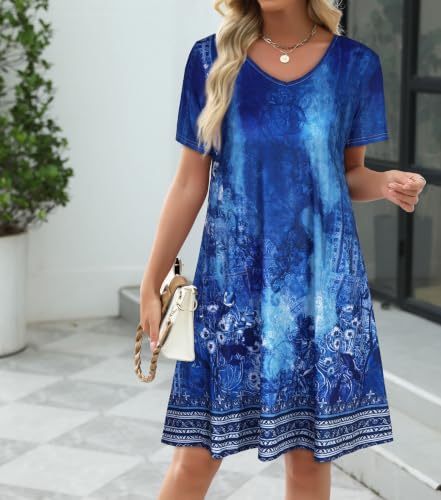 Image of CHICGAL Summer Dresses for Women V Neck Short Sleeve Casual Loose T Shirt Sundress Beach Cover Ups with Pockets 2026