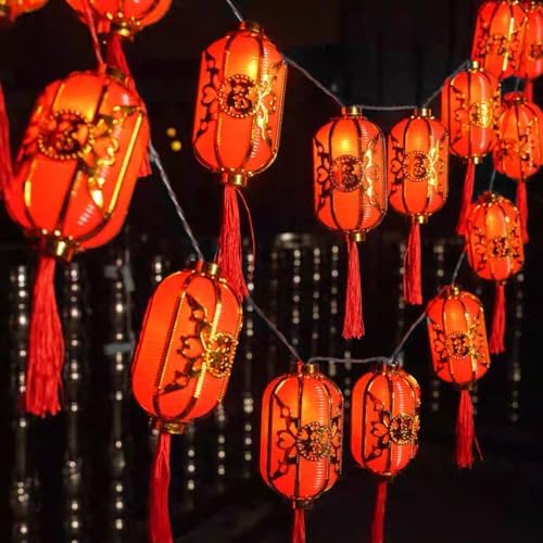Traditional Chinese Red Lantern String Lights, 10ft Indoor Outdoor LED Festival Lighting, 20 Bulbs Decorative Lanterns with Tassels for Chinese New Year Spring Festival Year of The Horse