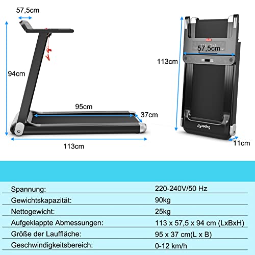 GOPLUS Inklapbare loopband, elektrische loopband met 12 vooraf ingestelde programma's, app-bediening, bluetooth-luidspreker, led-monitor en apparaathouder, draagbare loopband voor woning - Afbeelding 7