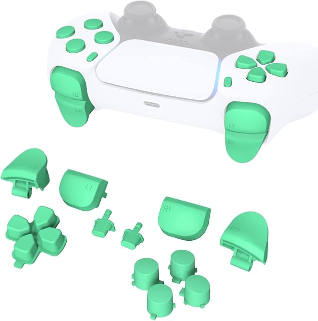 eXtremeRate Wymiana D-pad R1 L1 R2 L2 Wyzwalacze Opcje Udostępniania Przyciski Twarzy dla ps5 controller, Niestandardowe Przyciski Pełnego Zestawu Zestawy Naprawcze - Miętowo Zielony