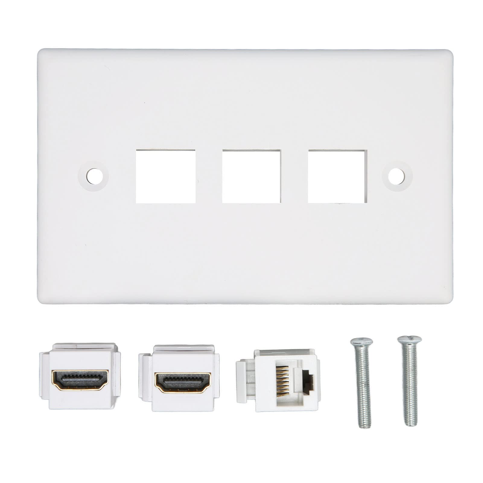 Goshyda Piastra da Parete Ethernet HDMI, Jack Keystone RJ45 Cat6 e 2 Jack Keystone Multimediali HD 4K, Piastra da Parete Ethernet Senza Saldatura per Proiettore HDTV