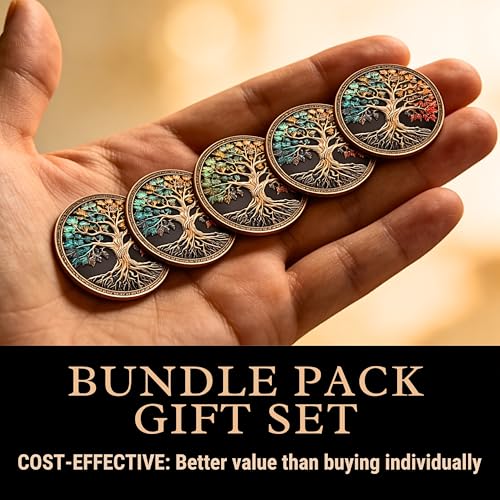 Image of Milestone Mint Affirmation Sobriety Coin Set 10 PK - Tree of Life Anniversary Sobriety Gifts for Men & Women | AA Coins and Medallions w /Token, 3D Texture, Recovery Sober Chips | Bulk Pack Discount