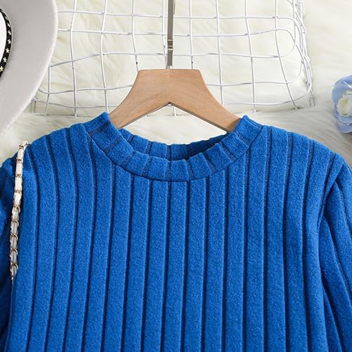 Kids Girls 2 Piece Outfits Solid Knitted Ribbed Long Sleeve Crop Top and Flare Pants Sweatsuits Fall Winter Uniform Set2