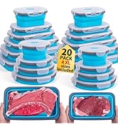 Collapsible Food Storage Containers with Lids 20 Pack(81oz/58oz Extra Large Included), 12 Rectang...