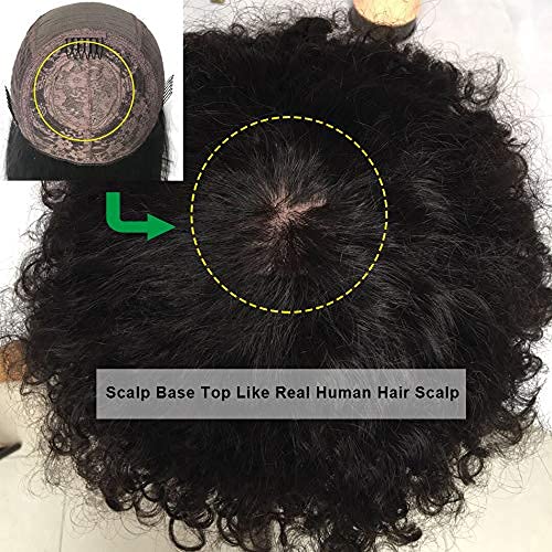 Miniatura 5 de Peluca afro rizada con flequillo, hecha a máquina, peluca superior del cuero cabelludo de 200 de densidad, cabello humano virgen brasileño, corto,