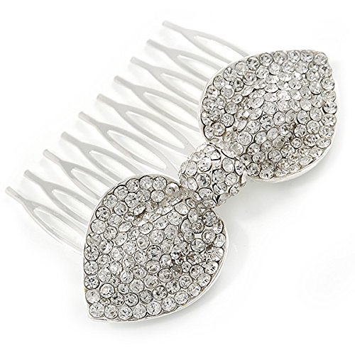 Pente de cabelo Avalaya Bridal/casamento/formatura/festa prata cristal austríaco transparente latera