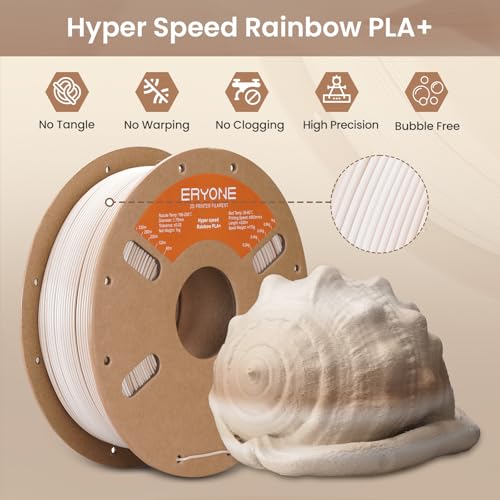 Image of ERYONE High Speed Rainbow PLA Plus Filament 3D Printer Filament 1.75mm + /- 0.03mm, Multicolor Rapid PLA Filament 1KG Cardboard Spool(2.2LBS), Rock Rainbow