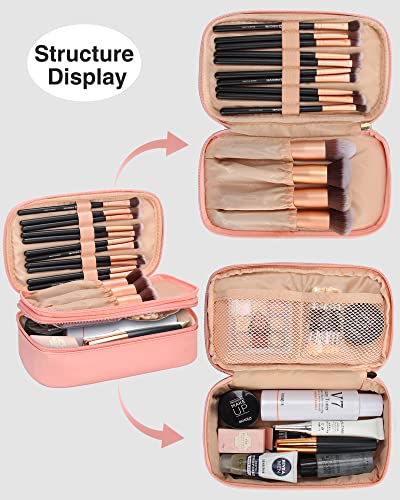 Relavel Makeup Bag Small Travel Cosmetic Bag For Women Girls Makeup Brushes Bag Portable 2 Layer Large Capacity Cosmetic Case Brush Storage Organizer Pouch Christmas Gifts Purse Toiletry Bag (Pink) #TOP3