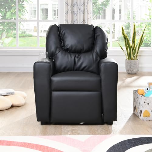 VeroFree Kids Chair – Black PVC Upholstered, Adjustable Backrest, Easy to Clean, Dining Room, Living Room, Bedroom – Comfortable & Stylish