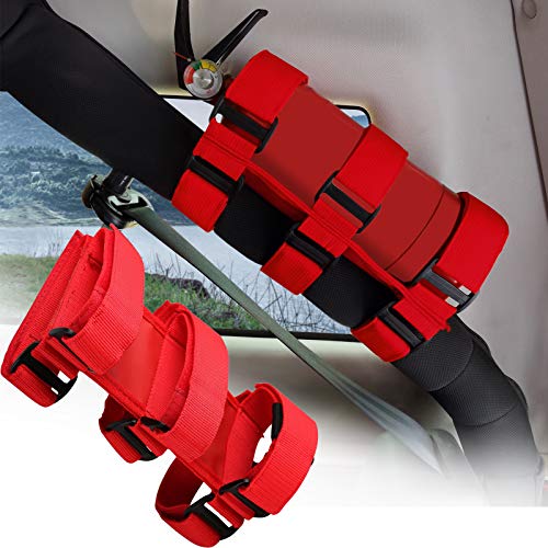 Kevariy Adjustable Roll Bar Fire Extinguisher Mount Holder 3 lb Fire Extinguisher Bracket Strap Compatible with Wrangler Car Truck UTV Vehicle Roll Cage Interior Accessories(Red)