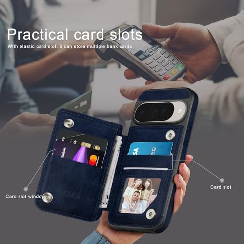 DJDUCK Designed for Google Pixel 10/10 Pro Case Wallet with Card Holder, [Magnetic Clasp Cover] [RFID Blocking Leather Protection] Shockproof Women Men Cases for Pixel 10 Dark Blue by DJDUCK - Used condition - Image 3