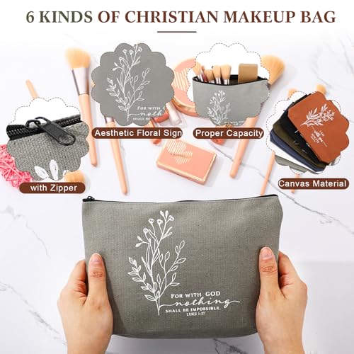 12 Pcs Christian Gift Bulk Religious Makeup Bag Bible Verse Lanyard Keychain for Grandparents Pastor Clergy Church(Neutral Colors,Aesthetic)2
