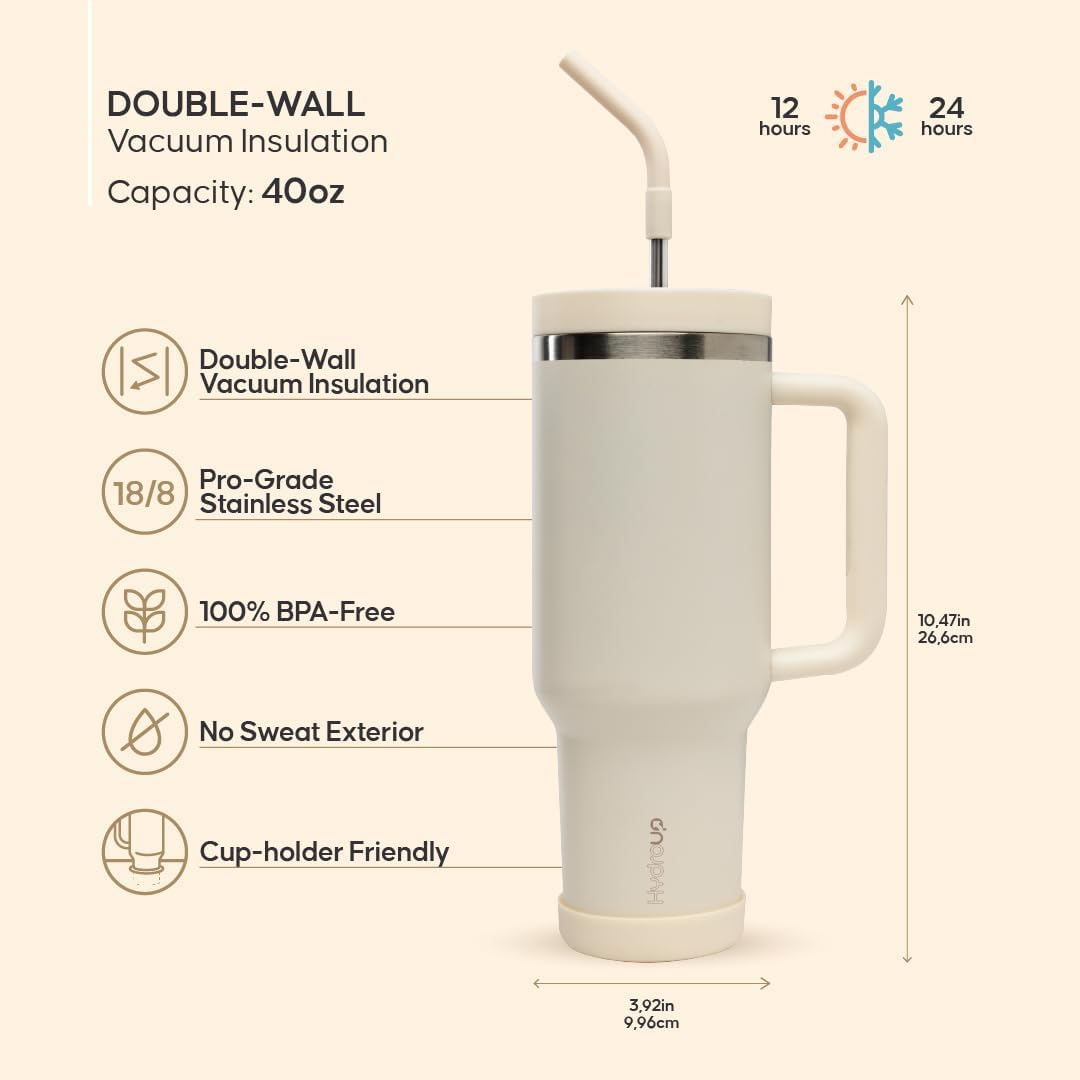 40oz Travel Tumbler Cup with Handle, Two-Way Slider Lid, Stainless Steel Straw with Silicone Tip, Vacuum Insulated Water Bottle for Hot & Cold Drinks, Great Gifts for Mom - Image 5