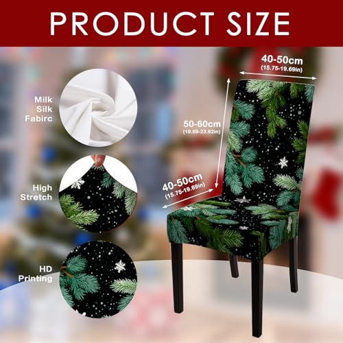 Image of Nuxovilar 6PCS Pine Branch Snowflake Stretch Chair Covers 23.6x70in | Holiday Slipcover Festive Protector Snowflake Wrap Seat Guard Dining Room Family Kitchen Gathering (Pine Branch)